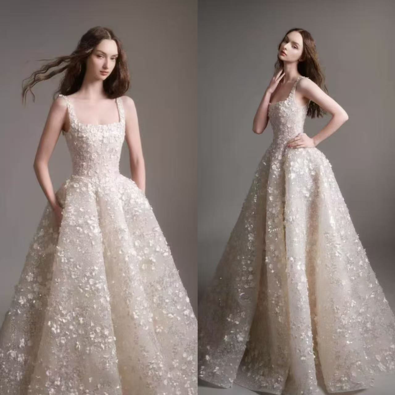 出租婚纱礼服正版高定新娘主婚纱裙小众轻奢租赁订婚超仙气轻婚纱图片