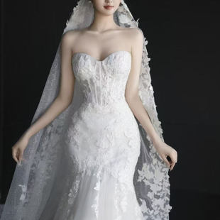 出租许许的纱柏艺正版设计师品牌花影二代【汀澜】蕾丝鱼尾轻婚纱