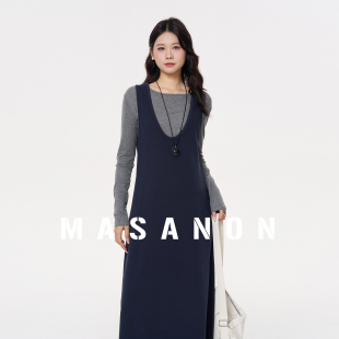 时尚 MASANON孕妇装 打底衫 孕期不显怀穿搭长袖 U领背心裙早秋 秋套装