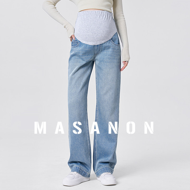 MASANON孕妇牛仔裤春秋外穿直筒裤子不勒肚子高腰托腹阔腿裤春装,孕妇装/孕产妇用品/营养,孕妇休闲裤,淘宝优惠券,粉丝福利购,淘宝优惠卷