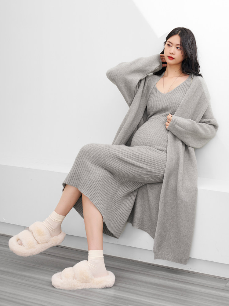 MATERNITY KNITTED DRESS SET FALL WINTER 2023 NEW SLIM FIT SUNDRESS CARDIGAN SWEATER JACKET LONG