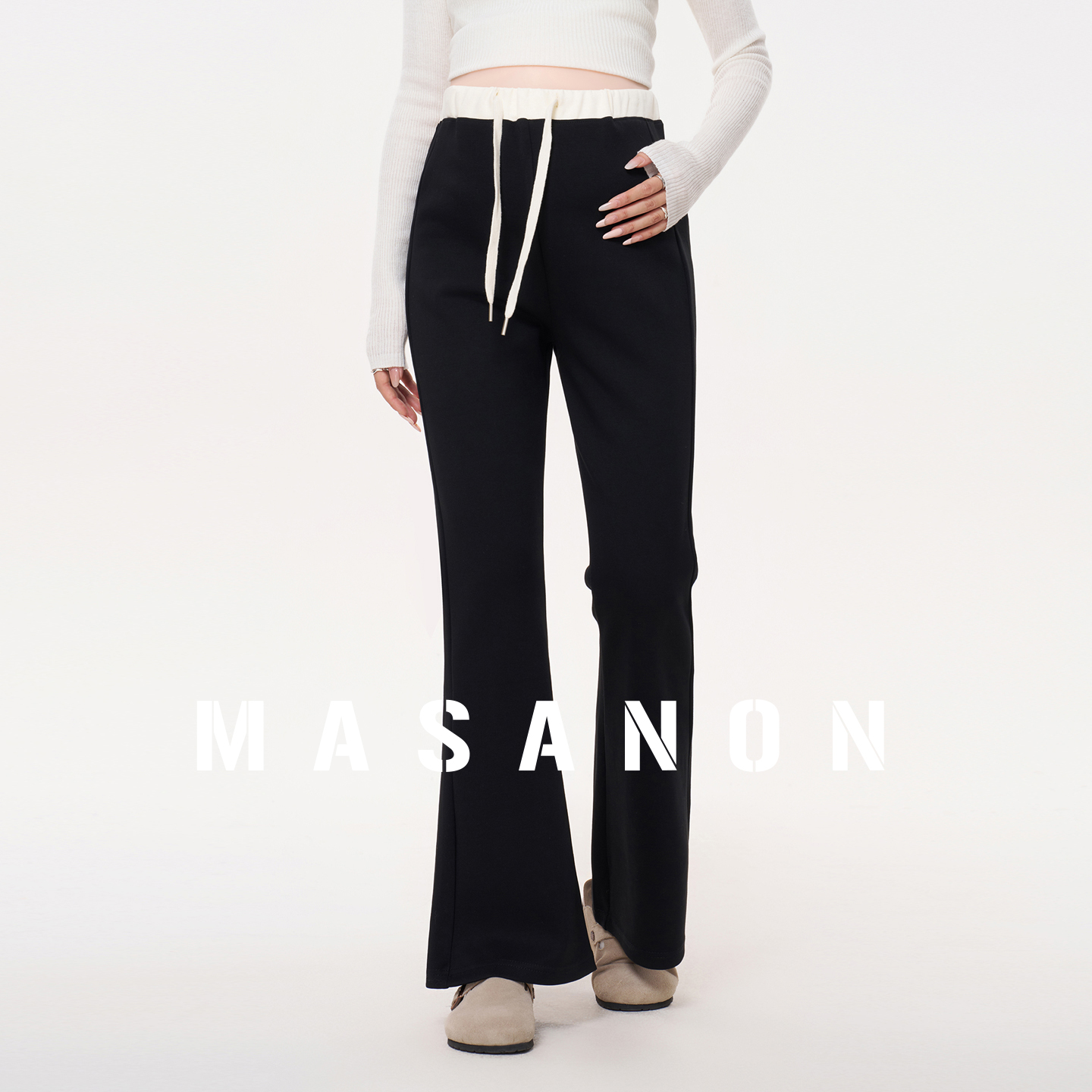 MASANON孕妇抽绳微喇叭裤秋外穿