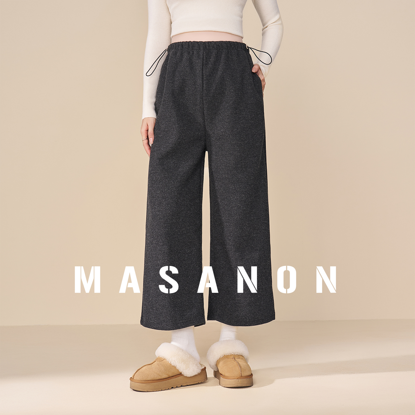 MASANON孕妇加绒加厚阔腿裤冬装
