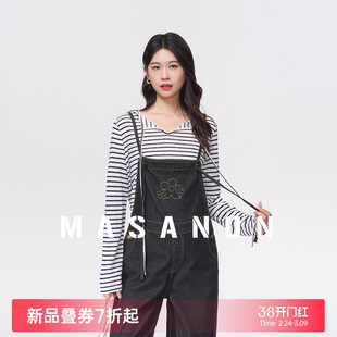 MASANON孕妇背带裤春季外穿孕期不勒肚子阔腿牛仔裤春装2026新款