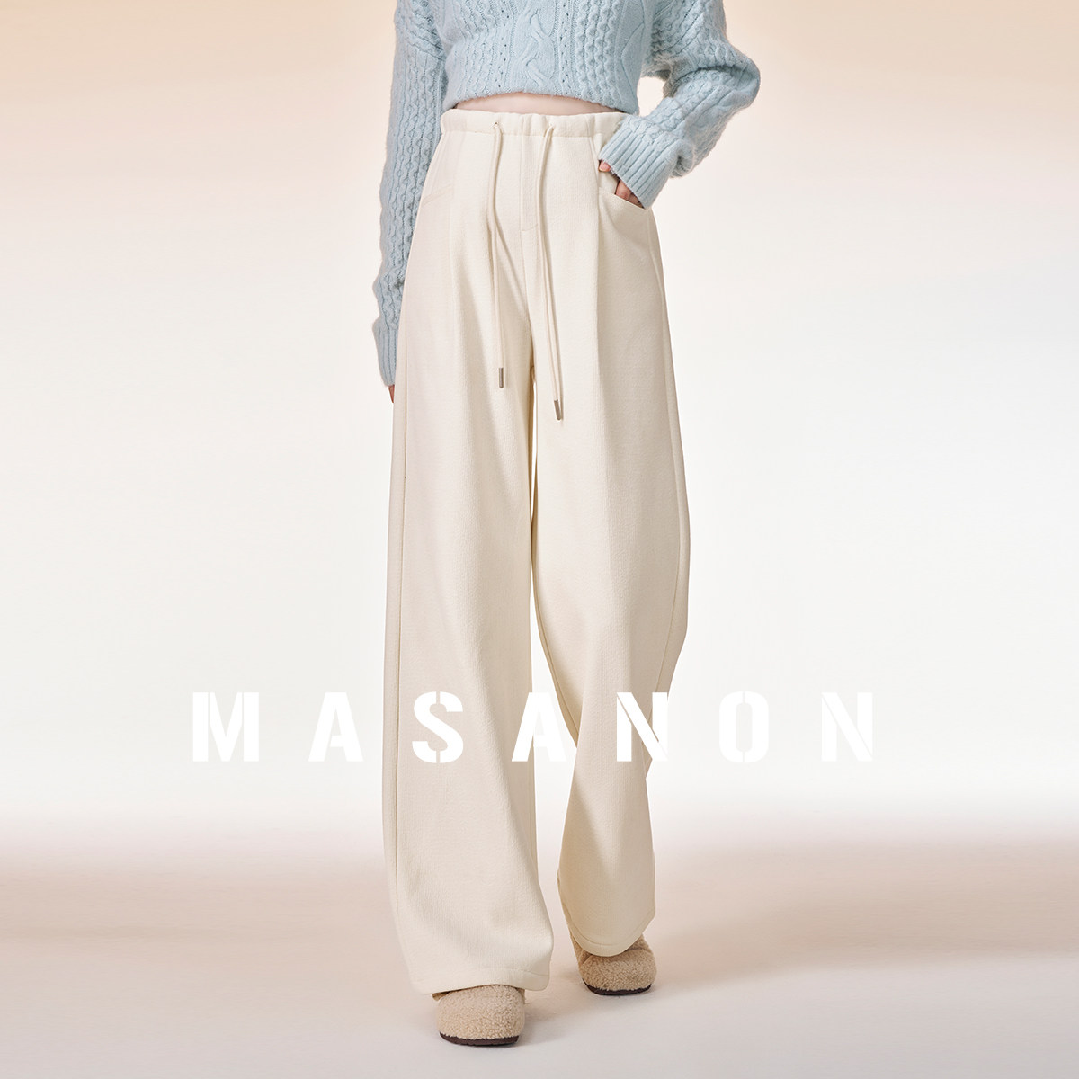 孕妇裤子秋冬外穿雪尼尔阔腿裤冬季加绒加厚2025新款休闲直筒长裤