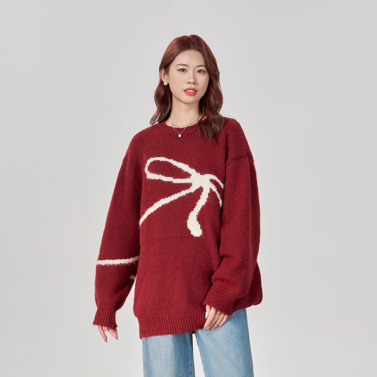 孕妇毛衣秋冬装2025新款孕期慵懒风蝴蝶结上衣红色过年高级感穿搭