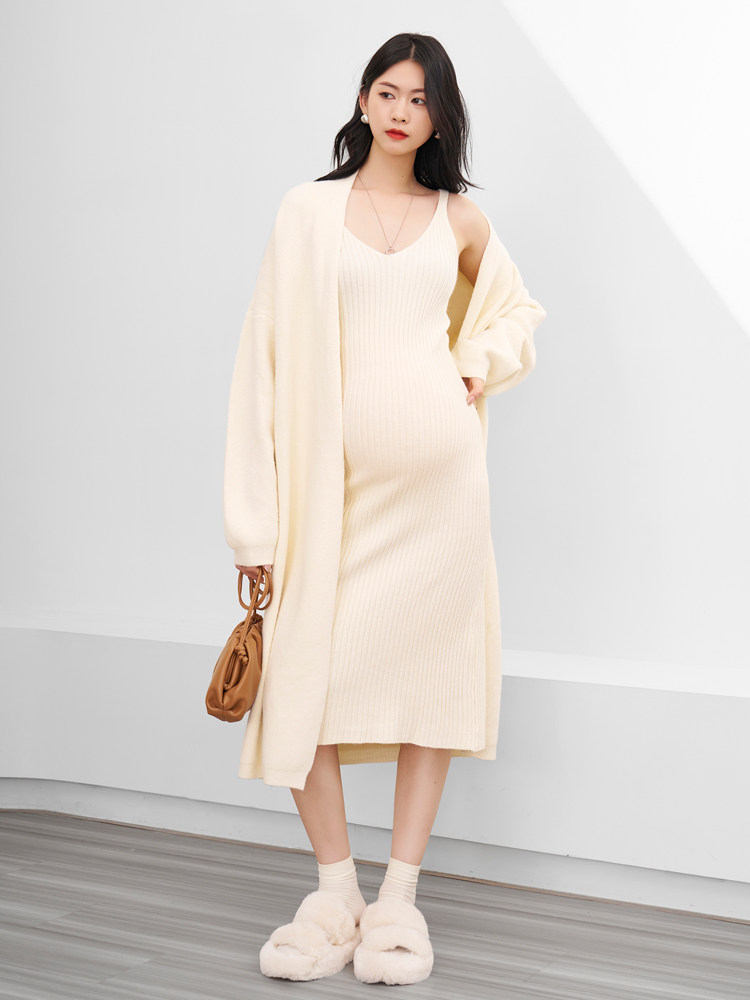 MATERNITY KNITTED DRESS SET FALL WINTER 2023 NEW SLIM FIT SUNDRESS CARDIGAN SWEATER JACKET LONG