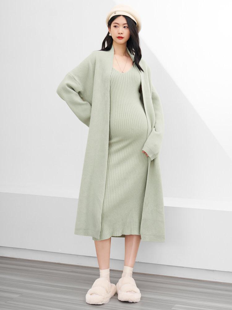 MATERNITY KNITTED DRESS SET FALL WINTER 2023 NEW SLIM FIT SUNDRESS CARDIGAN SWEATER JACKET LONG