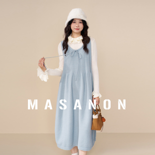 MASANON孕妇装冬装套装2025新款白色打底衫内搭系带背心连衣裙冬
