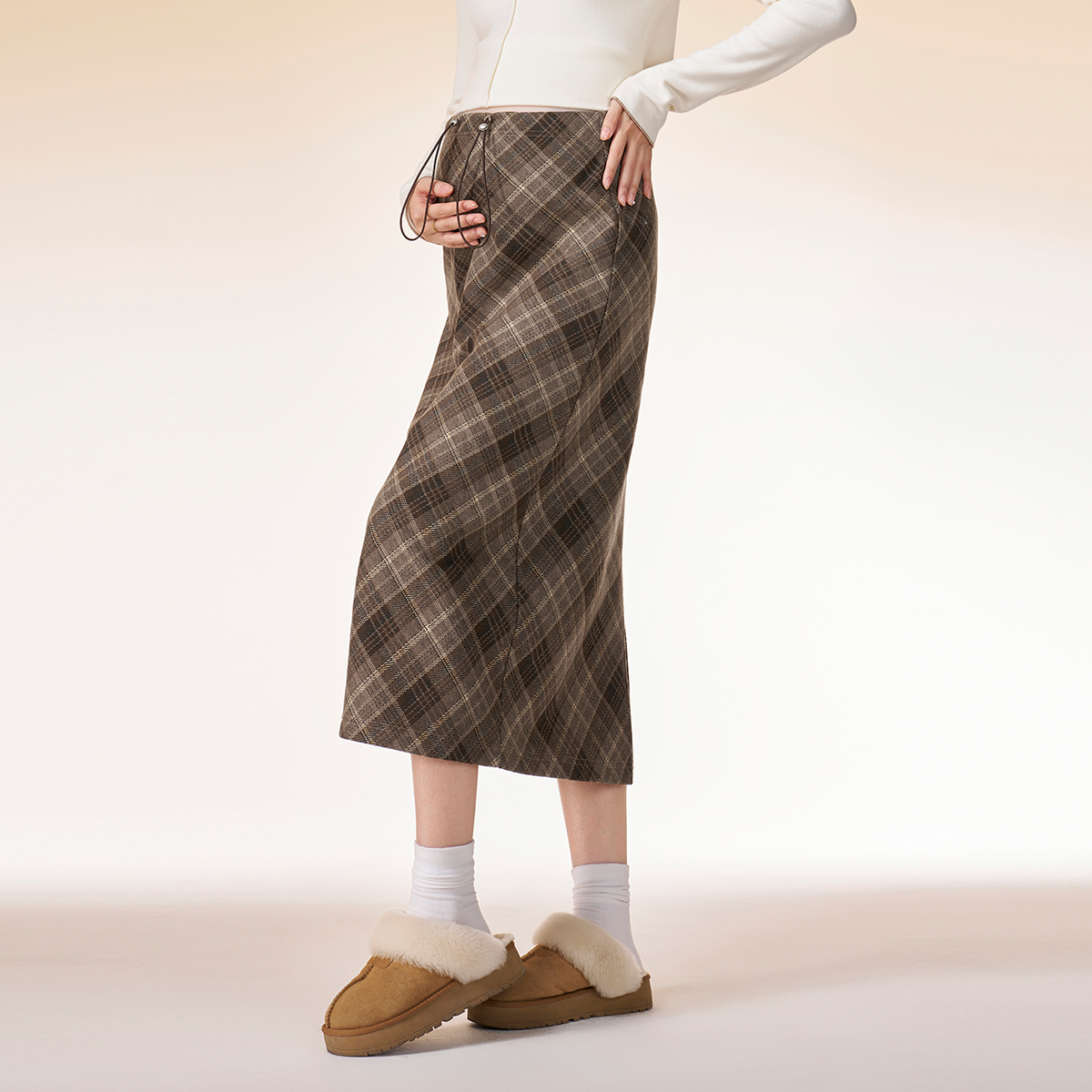 MASSANON孕妇格子半身裙加绒加厚