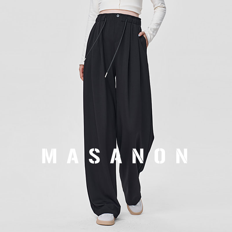 孕妇秋装黑色抽绳阔腿裤MASANON