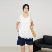 薄款 孕妇装 白色纯棉设计感镂空蕾丝衫 宽松显瘦短袖 夏上衣2026新款