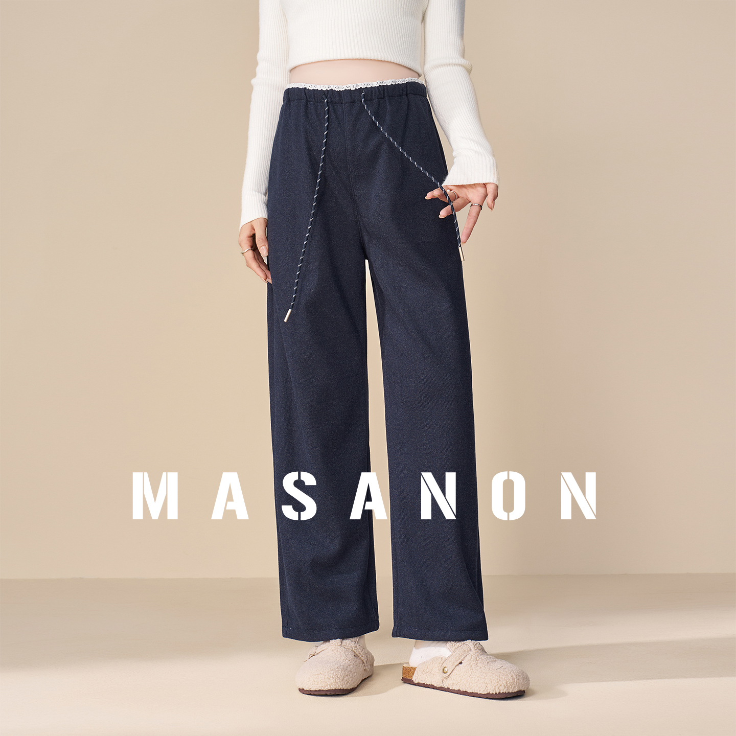 MASANON孕妇加绒仿牛仔弯刀裤冬