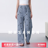 格子绣花阔腿裤 薄款 无托腹孕期长裤 2026新款 外穿 孕妇裤 夏装 子夏季