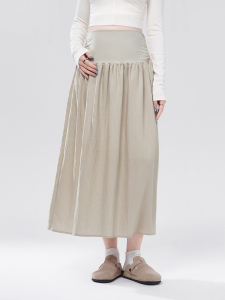 Masanon Maternity Skirt Summer Silk Linen Large Flared Skirt High-End Stylish Maternity Wear Spring and Autumn