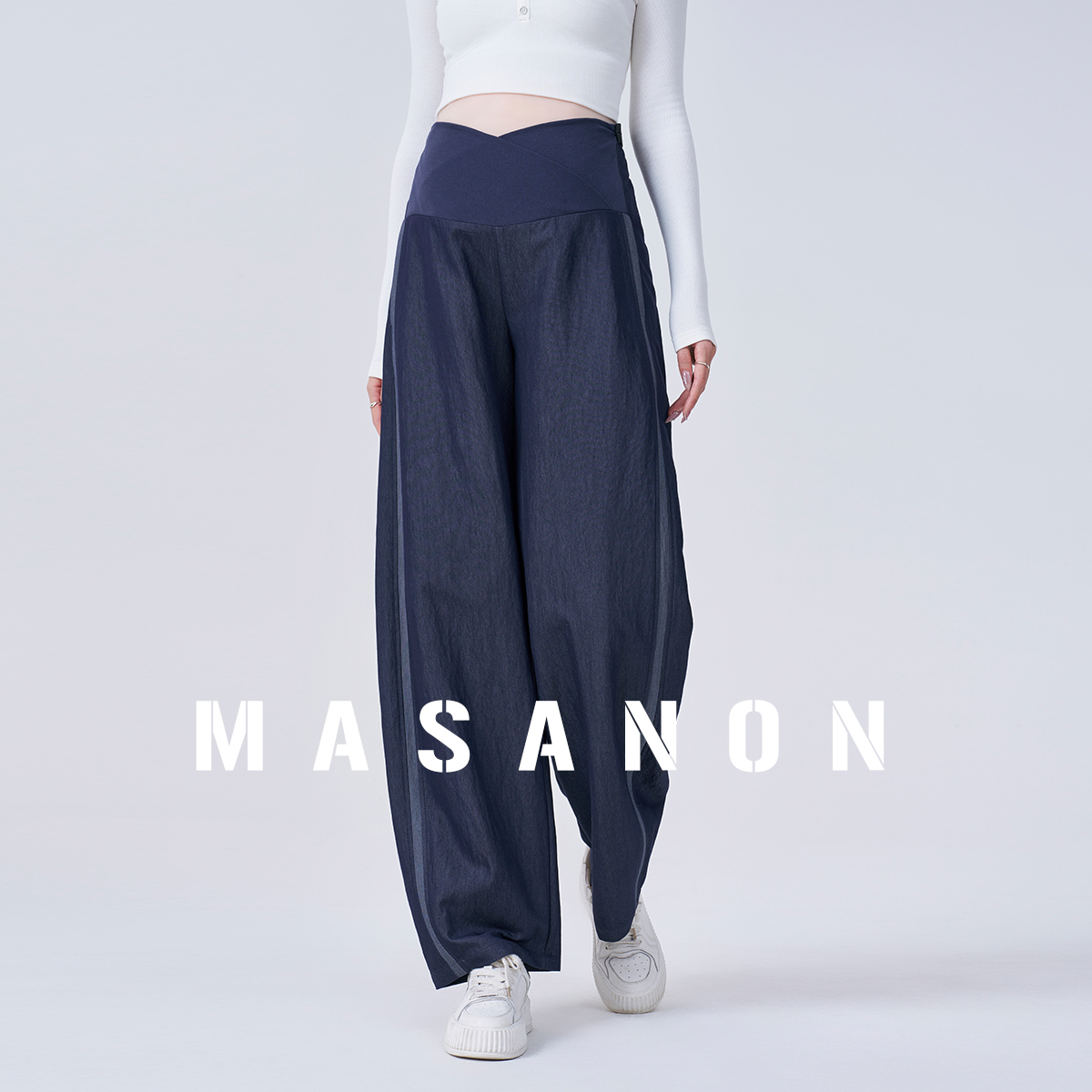 MASANON孕妇仿牛仔香蕉阔腿裤
