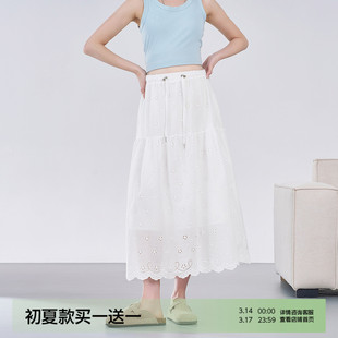 孕妇装半身裙夏季镂空刺绣白色伞裙2026新款小个子无托腹抽绳裙子