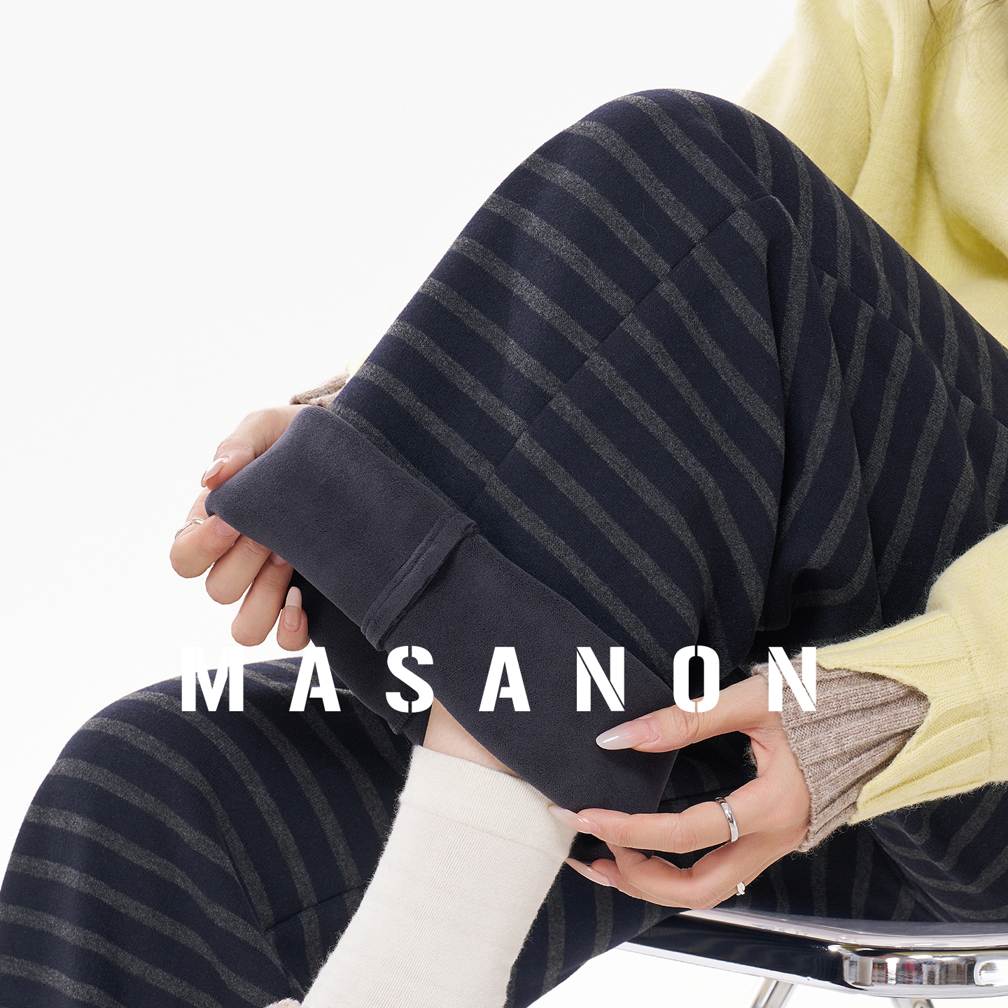 MASANON孕妇加绒条纹保暖裤秋冬