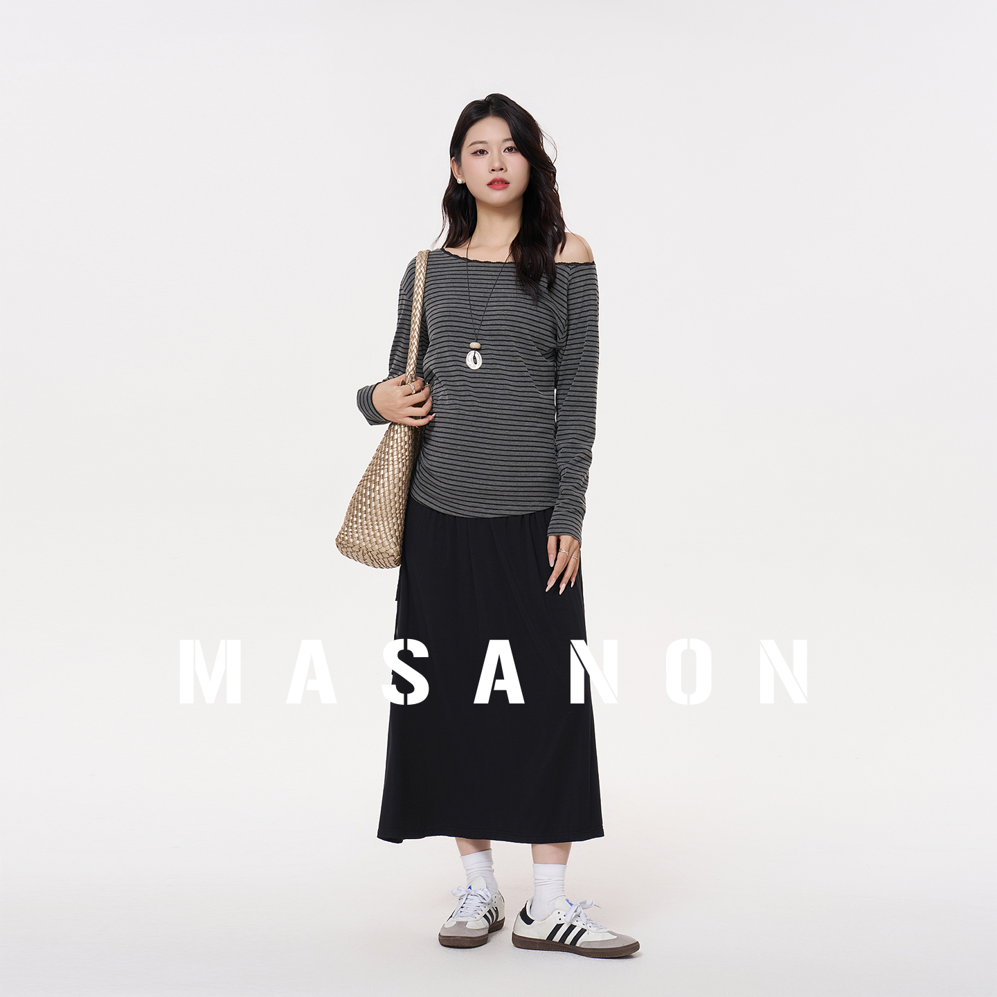 MASANON孕妇斜肩上衣半身裙套装
