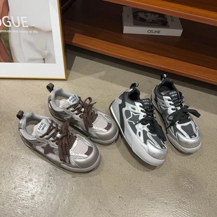 潮鞋 2083秋季 阿甘休閑鞋 系帶韓版 新品 女真皮拼接網面內增高運動鞋