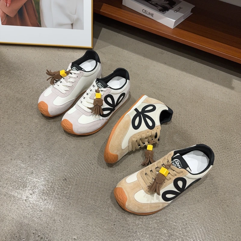 805-158秋季新品女真皮拼接布面内增高德训板鞋系带休闲鞋网红款