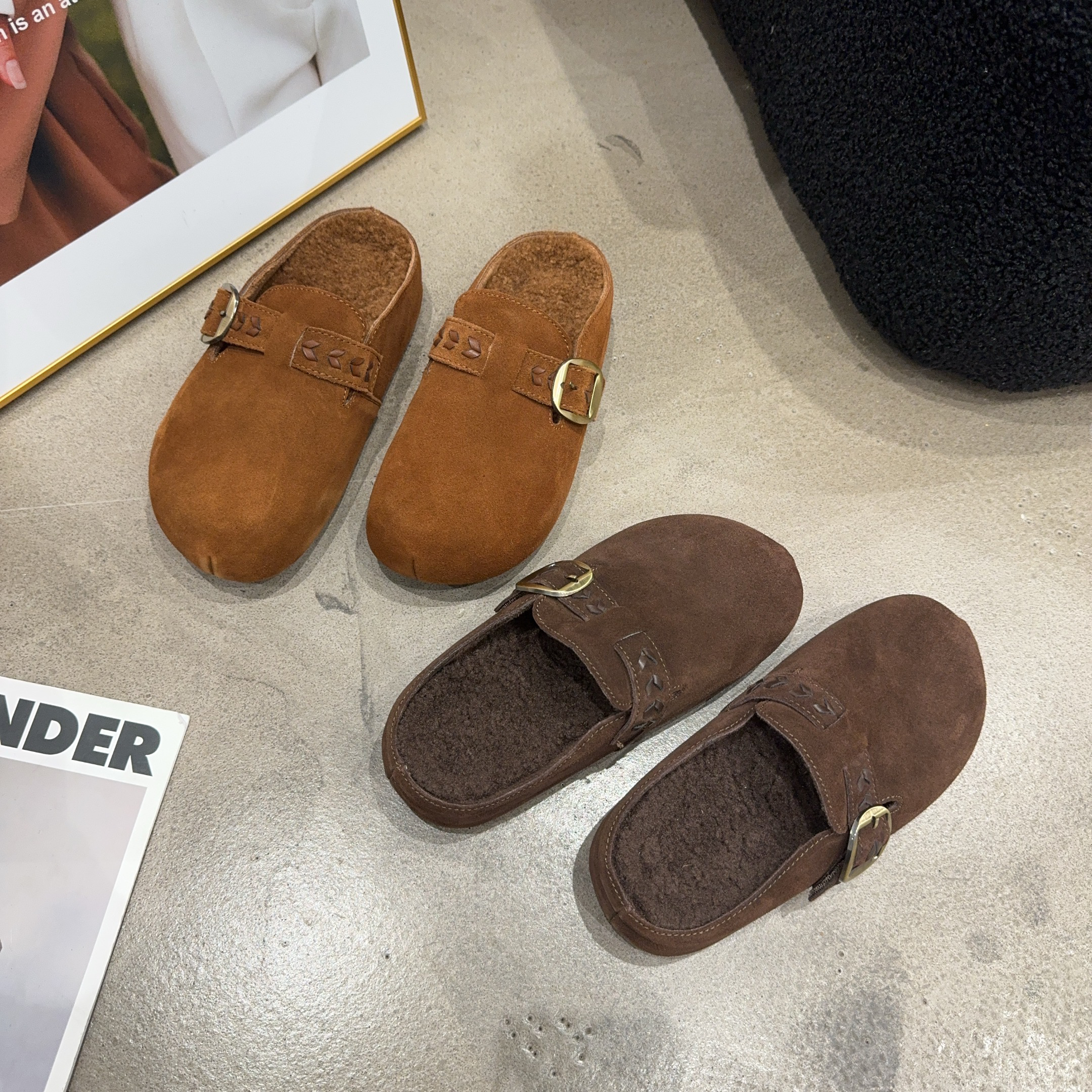 1137乐乐家冬季新品女真皮真毛包头勃肯拖鞋内增高3.5时尚舒适潮