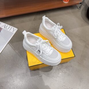 休闲鞋 6605夏季 增高时尚 女真皮拼接网面厚底系带小白鞋 高6cm 新品