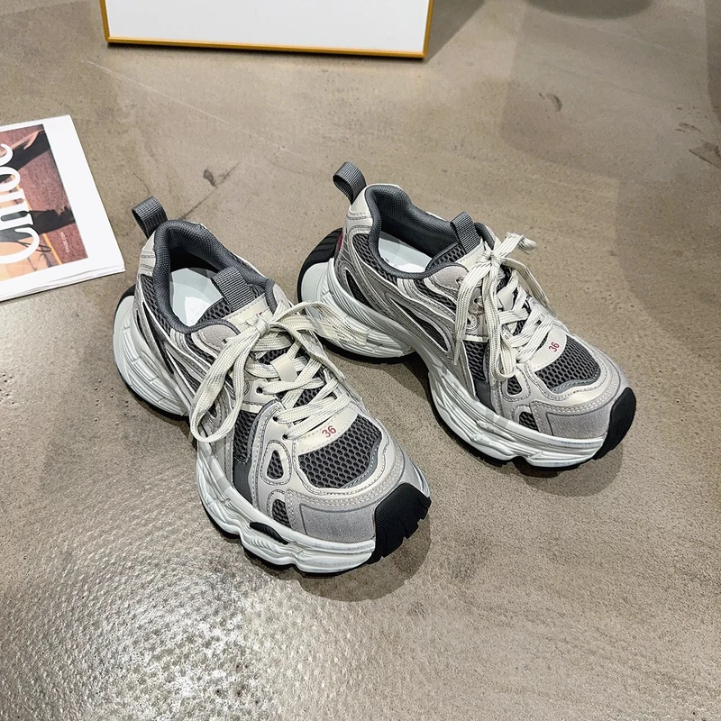 87-13乐乐家秋季新品真皮做旧擦色老爹鞋时尚增高系带休闲鞋韩版