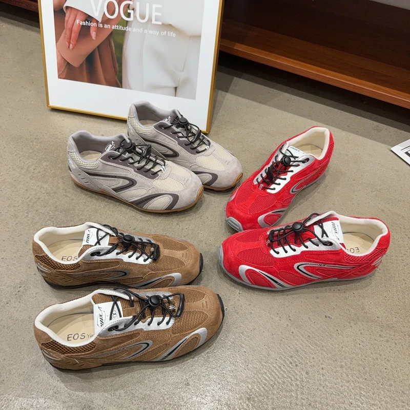 25060-3秋季新品女真皮圆头系带平底休闲运动时尚百搭女德训板鞋