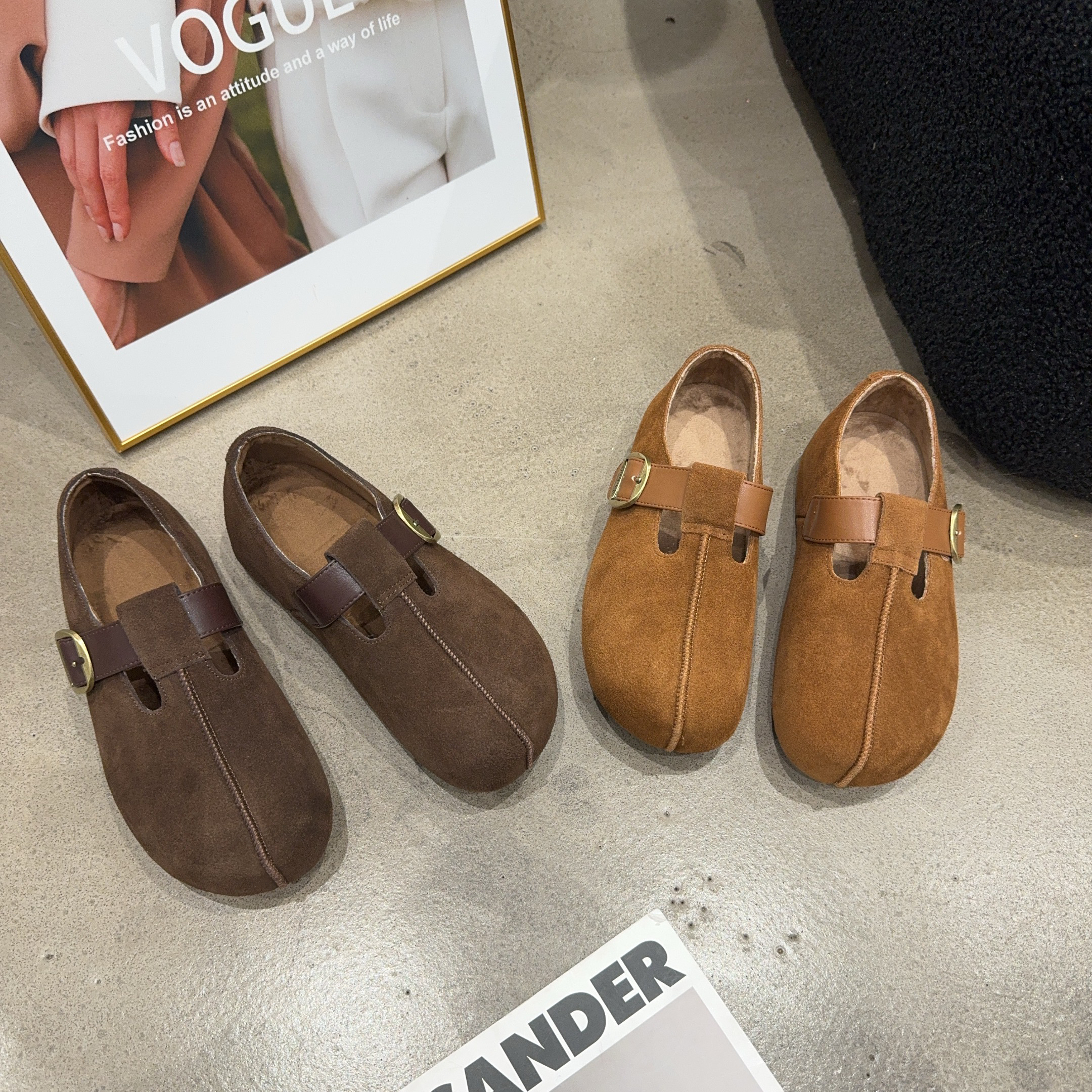 9237乐乐家冬季新品女真皮一字带魔术贴勃肯内增高3.5cm舒适百搭