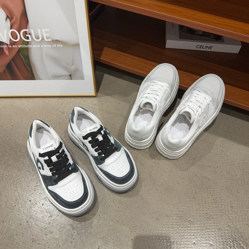7-2535秋季新品女真皮厚底增高休闲鞋系带网红同款休闲鞋做旧擦色