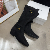 网红同款 1079 女绒面方头低跟高筒瘦瘦靴时尚 新品 潮 7乐乐家秋冬季