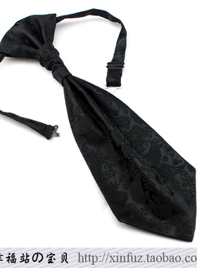 韩版男士领带 新郎结婚司仪主持礼服燕尾服搭配 黑色花纹香港结