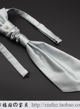 时尚优雅银色香港结领带 男士婚宴派对 新郎司仪 礼服燕尾服搭配