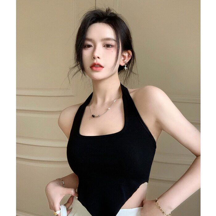 网红纯欲风挂脖吊带女主播衣服女ins显胸大小背心外穿辣妹上衣春