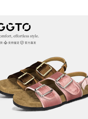 GGTO 复古勃肯凉鞋女软木底双扣带防滑百搭休闲TR60753