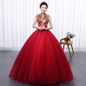 彩纱婚纱礼服独唱艺考蓬蓬裙长款主持女长款演出服女长裙立领礼服