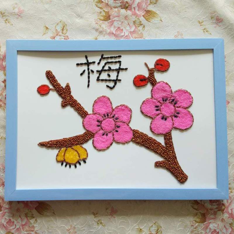 创意玩具五谷杂粮粘贴画幼儿园儿童手工课豆子沙子材料包 梅花a4