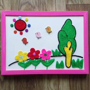 益智儿童玩具 幼儿园手工 材料包创意新颖黏贴画毛线扣子画春天A4