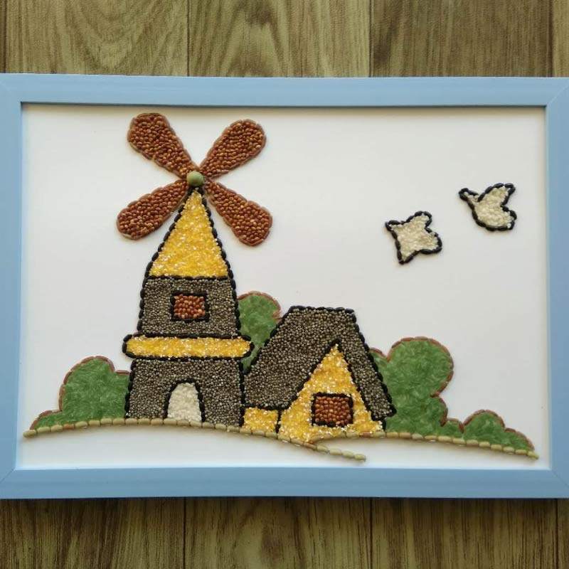 益智玩具 幼儿园手工课制作豆子材料包 创意diy风车磨坊半成品a4