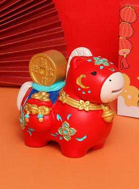 新款摆件马年吉祥物文创存钱罐礼盒马上有钱装饰公司年会新年礼品