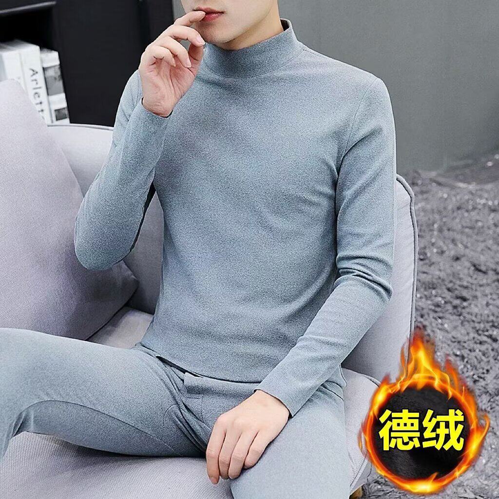 德绒保暖内衣套装男士中高领防寒加厚加绒打底衫恒温发热秋衣秋裤