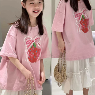 现货波拉bora韩国童装女童卡通短袖T恤2026夏款儿童宽松上衣亲子