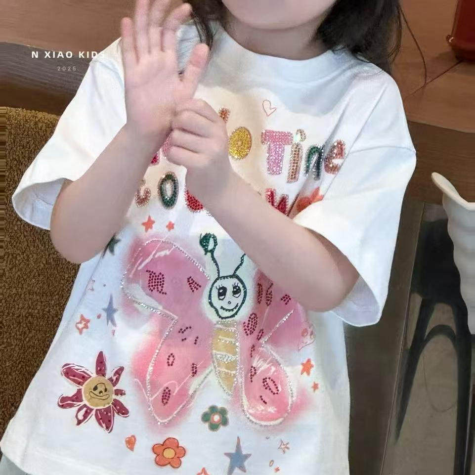 波拉韩国童装女童短袖T恤衫25夏款儿童宽松休闲半袖上衣亲子潮范