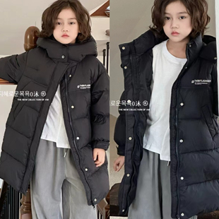 波拉韩国童装冬季新款男女童中长款连帽加厚保暖外套儿童羽绒服