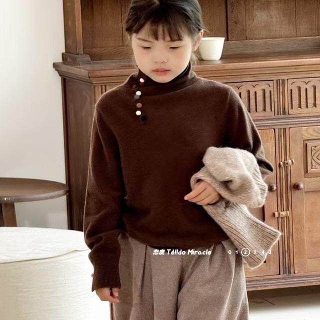 韩国童装男女童时尚休闲打底衫上衣秋冬新款中大童内搭毛衣羊毛衫