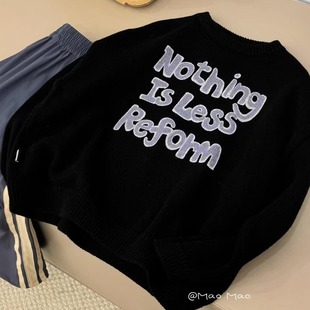 波拉韩国童装男女童毛衣韩版宽松圆领套头针织衫春秋款百搭上衣