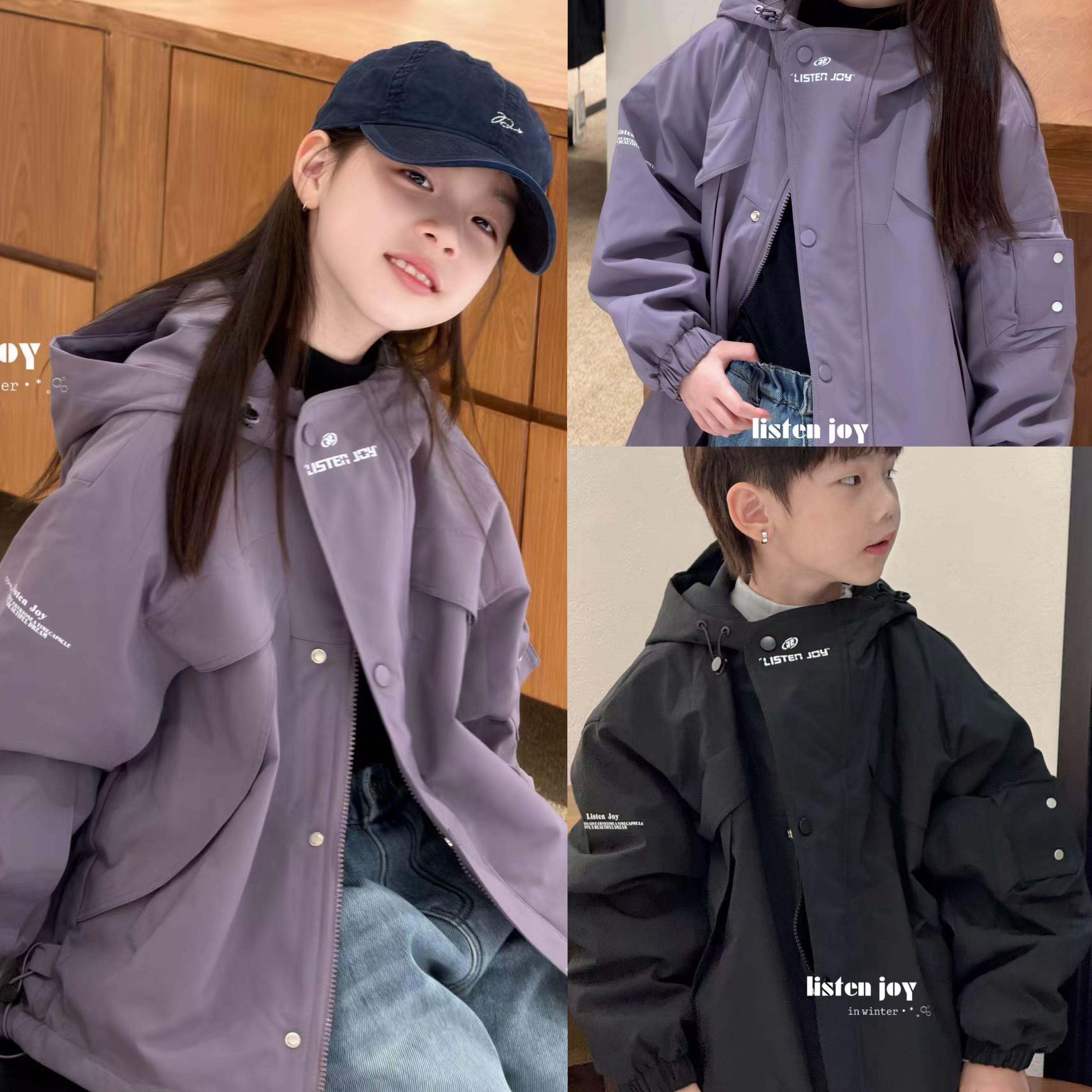 听集正版波拉童装加绒冲锋衣