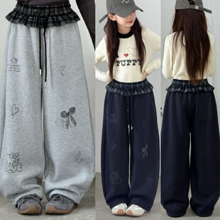 拾在波拉韩国童装儿童裤子2025秋冬款女童加绒加厚保暖卫裤中大童