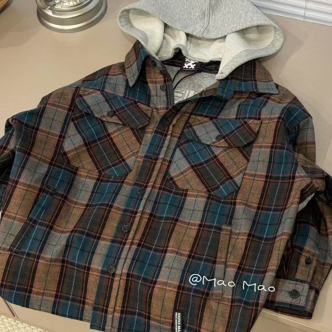 波拉韩国童装男女童纯棉长袖衬衫秋季新款2025新款韩版连帽外套